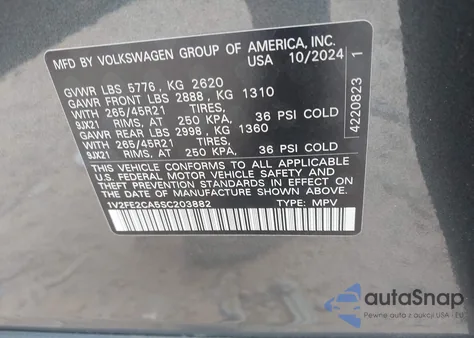 2025 Volkswagen Atlas Cross Sport 2.0T Sel Premium R-Line из США, поврежденный, VIN 1V2FE2CA5SC203882